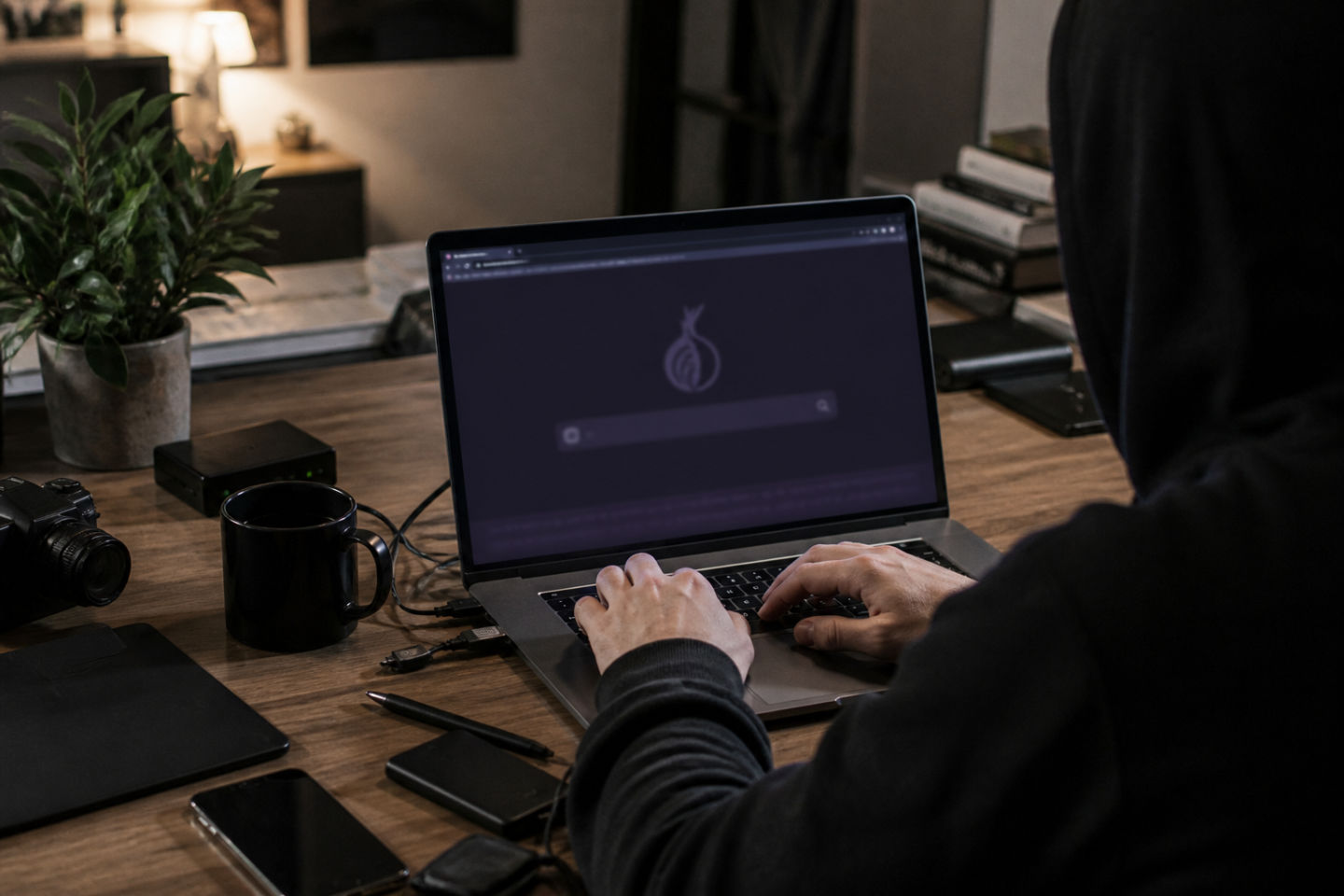 individual exploring dark web resources on laptop