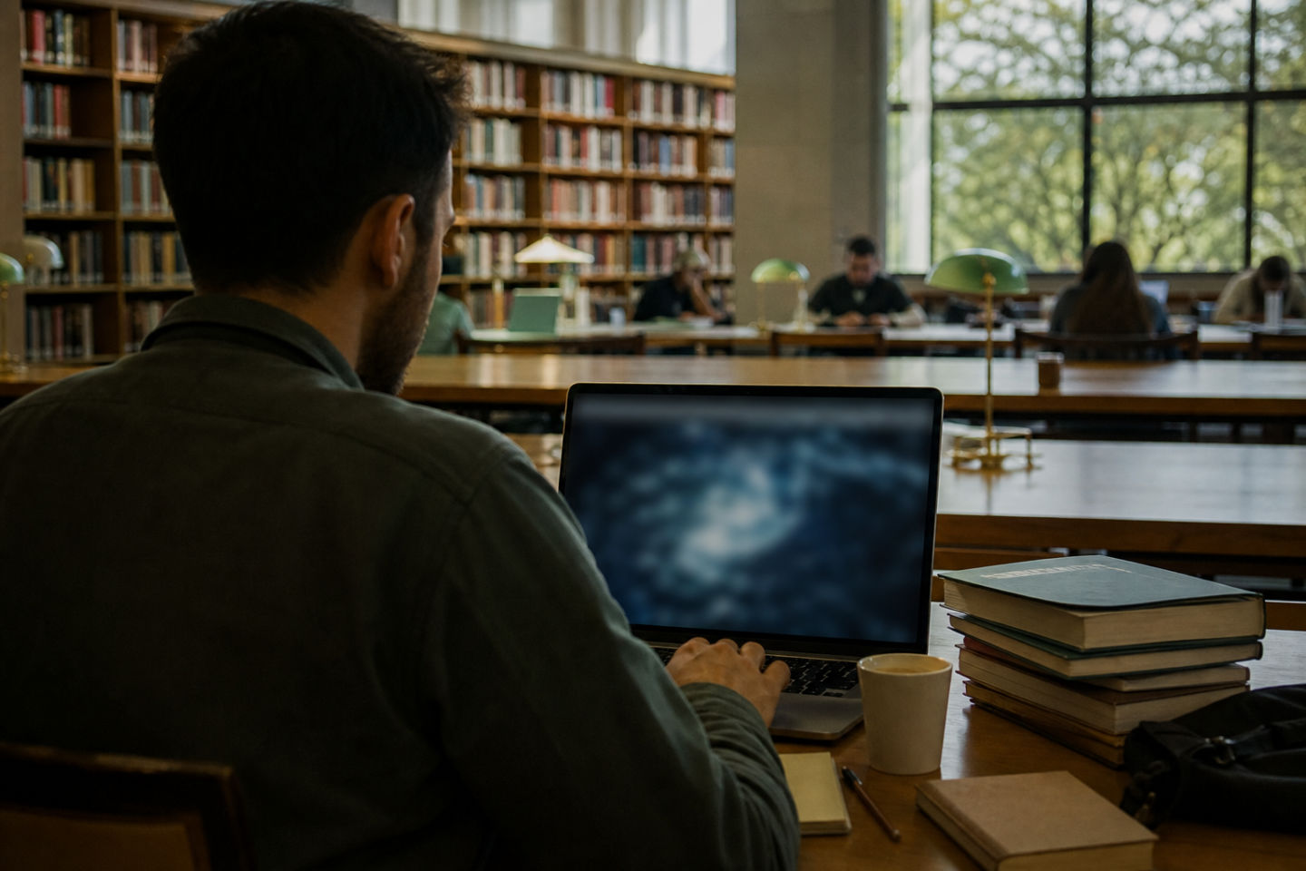 user exploring resources in a library setting