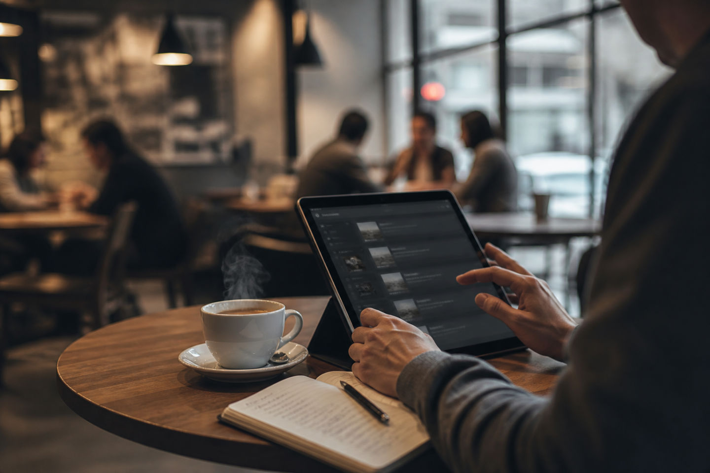 person using tablet to explore dark web resources