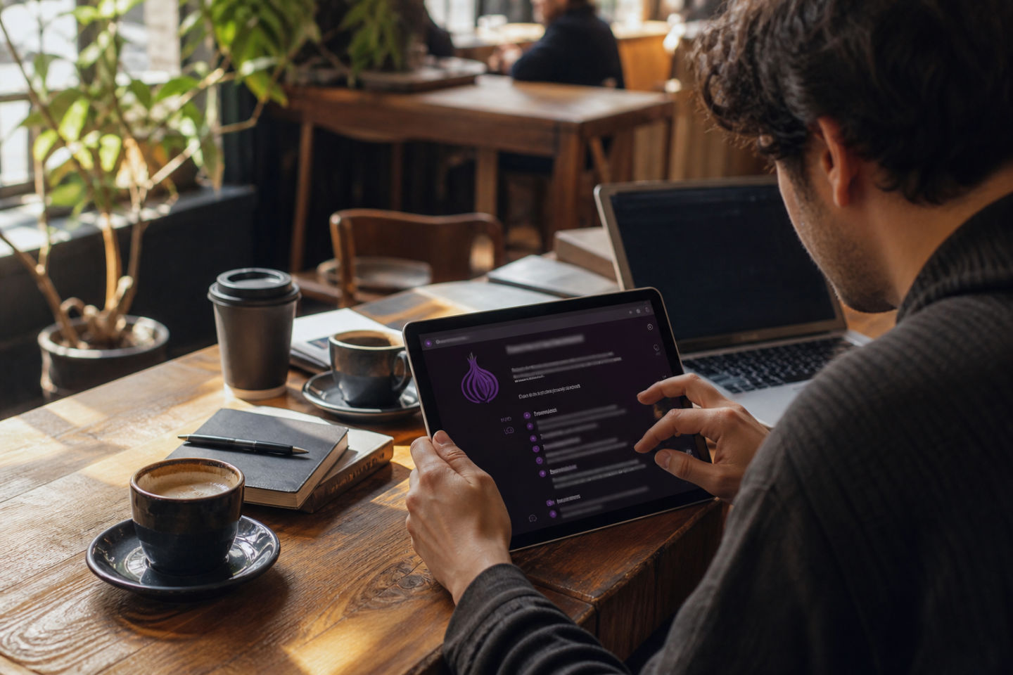individual studying .onion links on a tablet