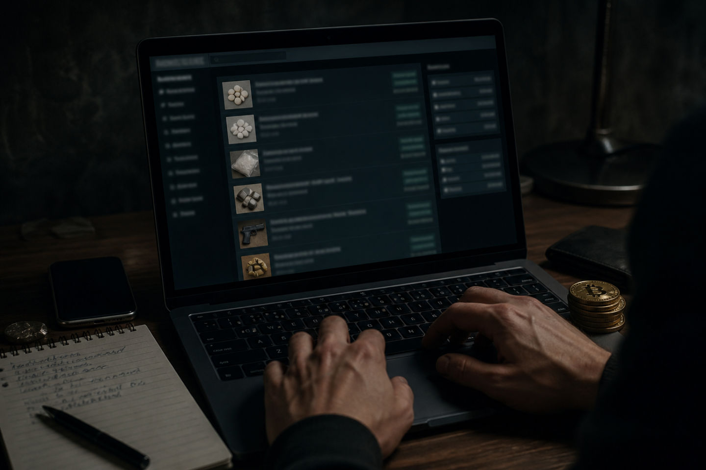 dark web marketplace on a laptop screen
