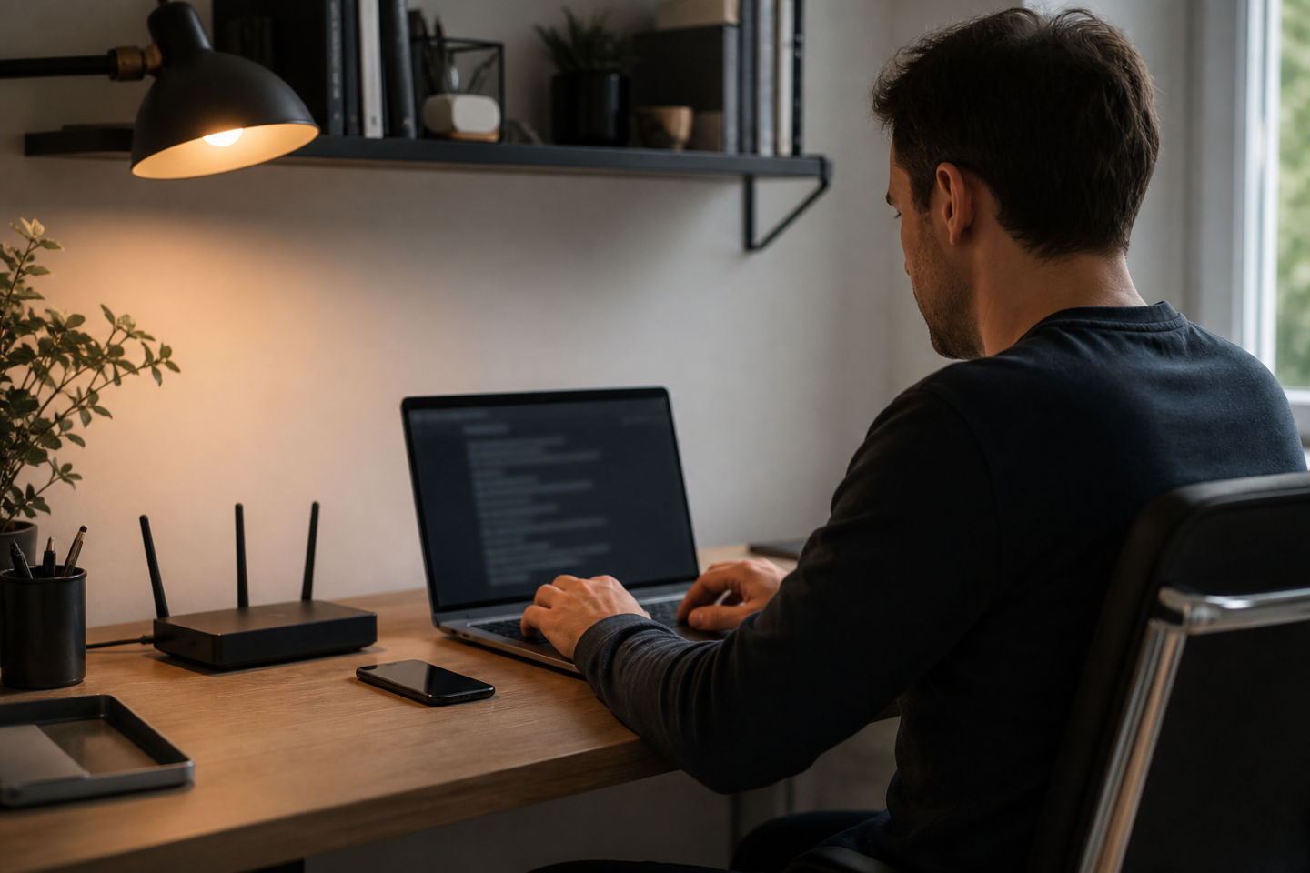 person reviewing dark web links at a modern desk