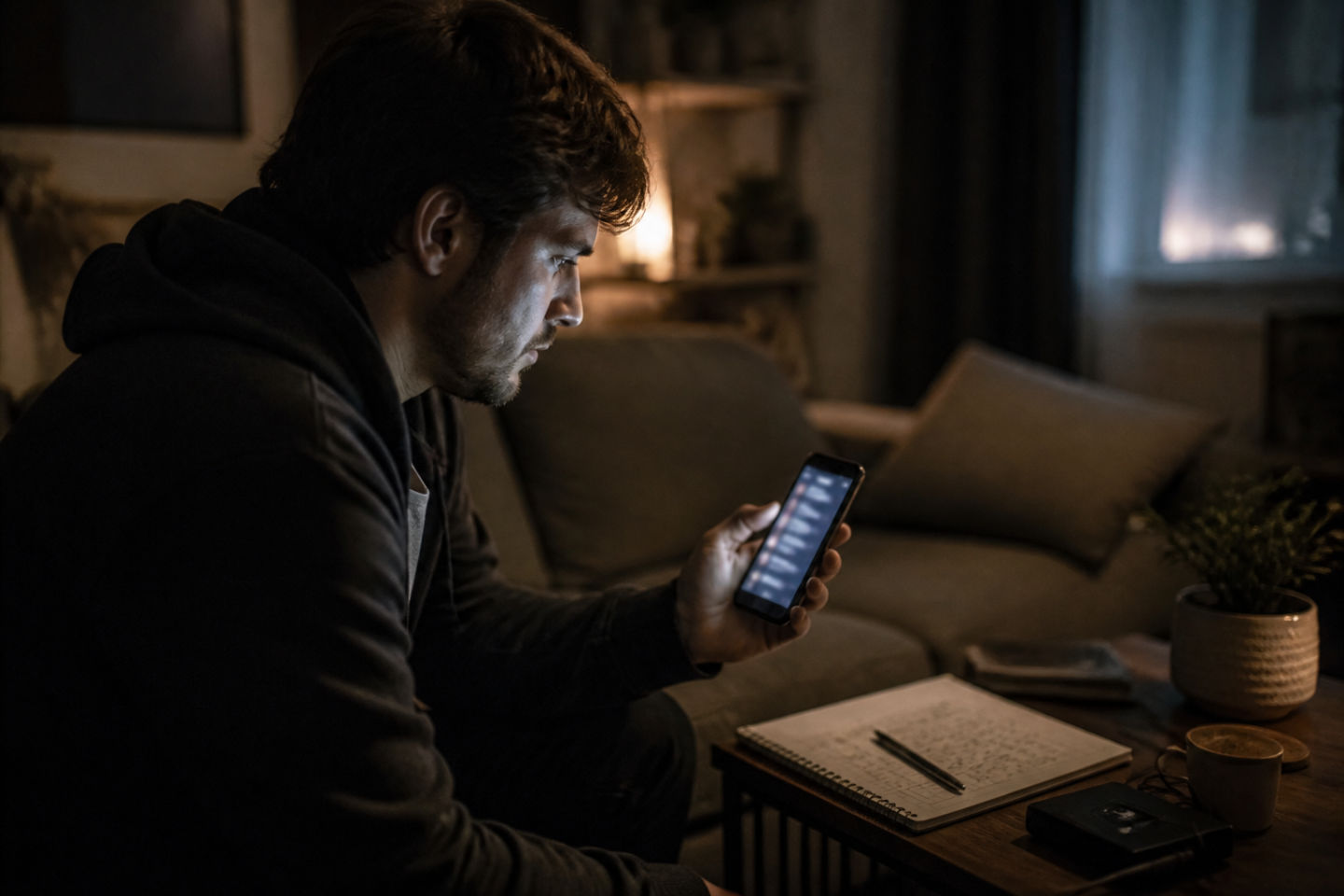 researcher examining dark web links on a smartphone
